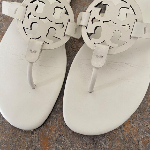 Tory Burch Soft Miller Sandals Shoes Logo White - Picture 9 of 9
